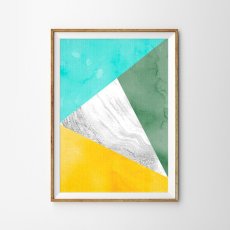 画像1: Geometric ジオメトリック トライアングルズ Aqua Green Yellow モダン アートポスター (1)