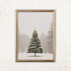 画像1: クリスマス ホリデー シリーズ｜雪山 もみの木 おしゃれポスター (1)