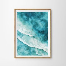 画像1: 青い海とサーファーの風景アートポスター (1)
