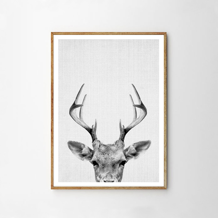画像1: DEER HEAD 子鹿のモノクロ アート 動物ポスター (1)