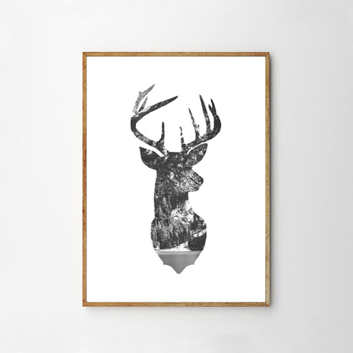 画像1: NATURE IN DEER HEAD ★ 鹿 自然 モノトーン アートポスター (1)