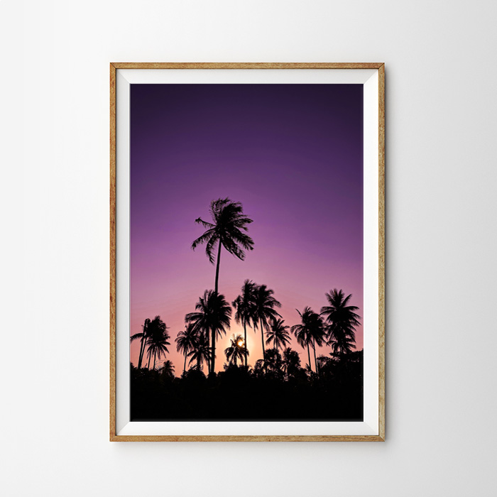 画像1: サンセット 紫の空とパームツリー ポスター (1)