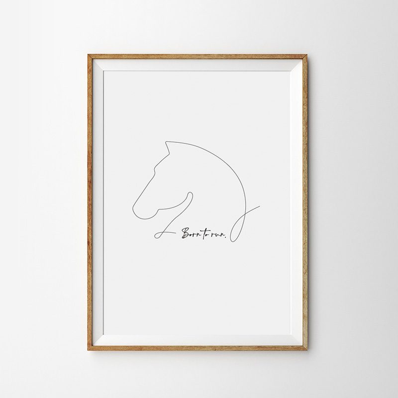 画像1: BORN TO RUN HORSE ピンストライプ 馬 一筆アートポスター (1)