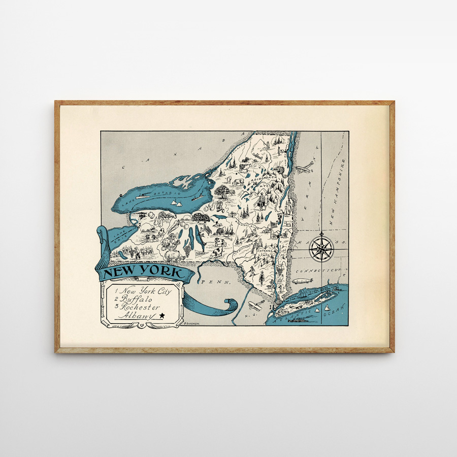 画像1: 1930s Vintage Map ビンテージ 地図 マップポスター (NEW YORK) (1)