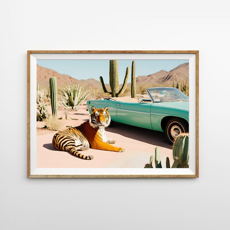 画像1: 砂漠の中の虎とサボテン ポスター (1)